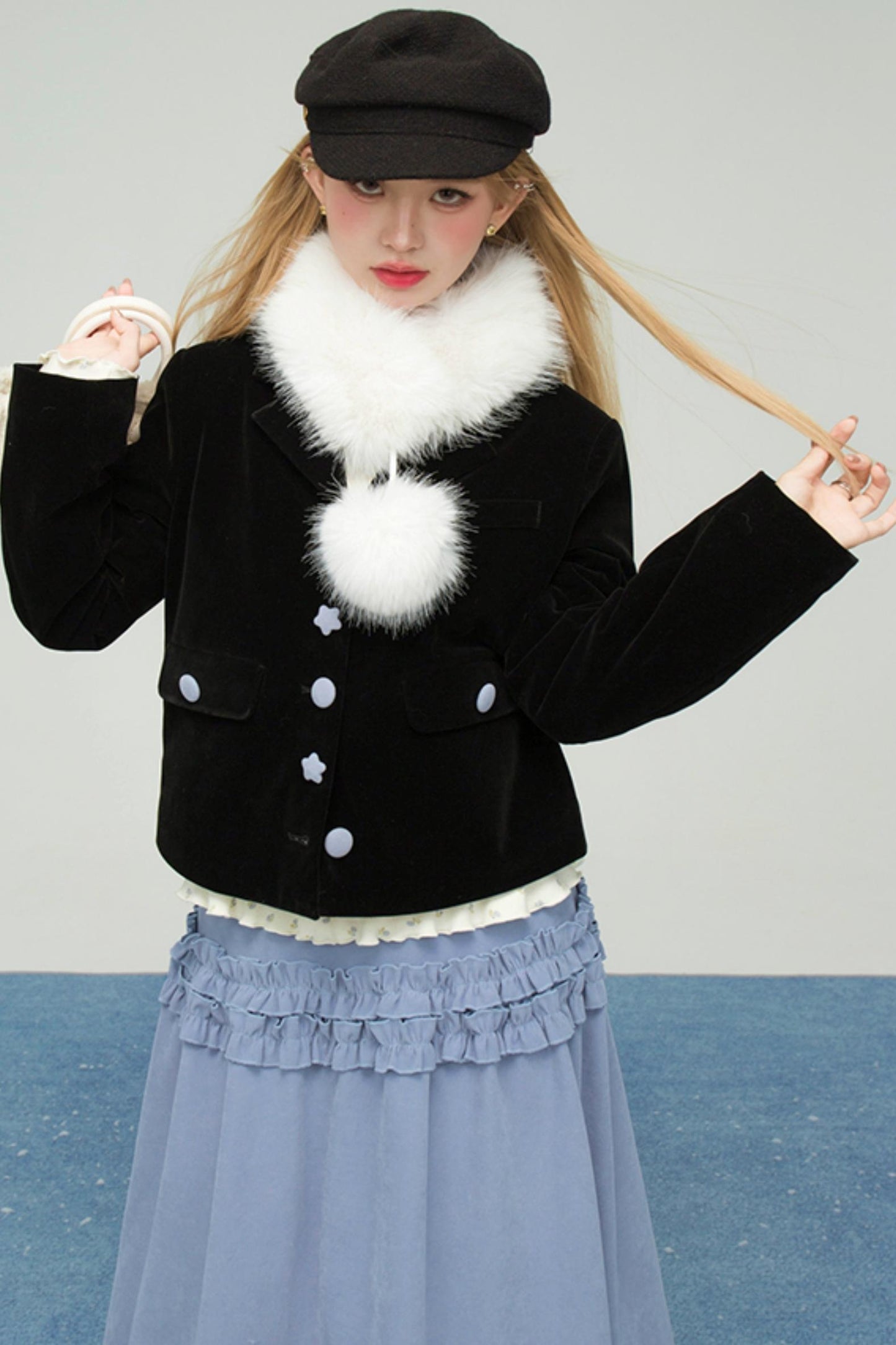 ベルベットカラーブロックドファーコラージャケット