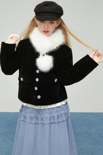 ベルベットカラーブロックドファーコラージャケット