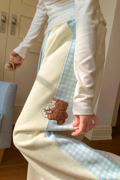 Bear Embroidery Plaid Pants