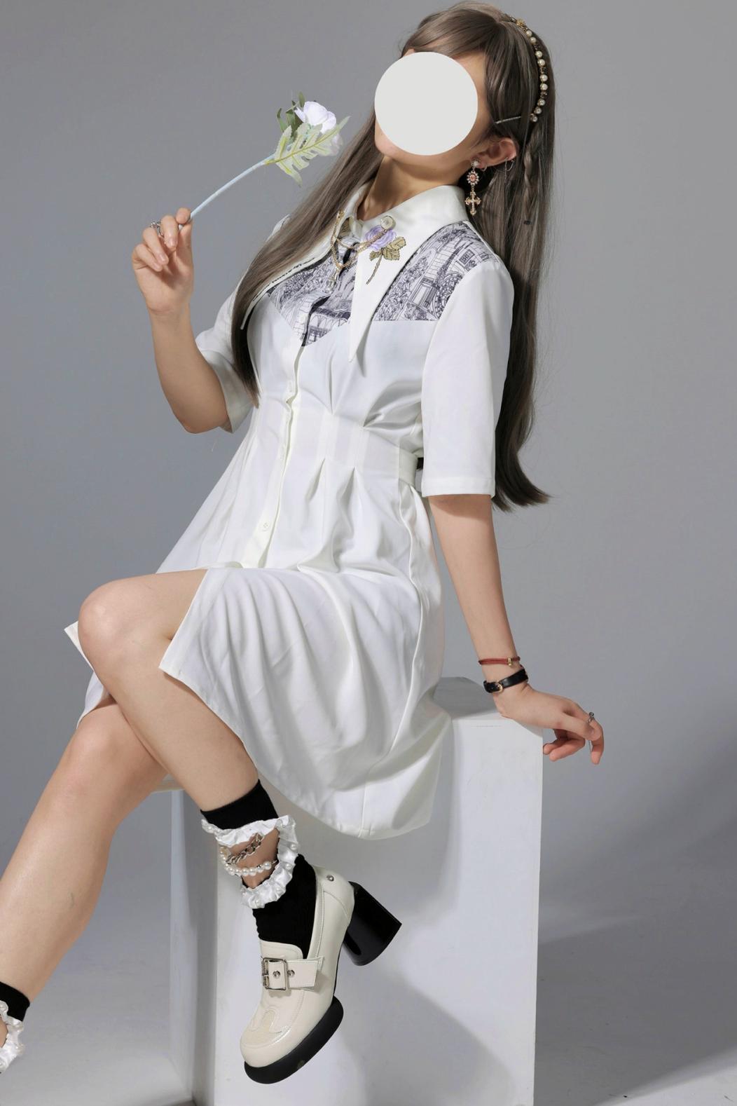 Gothic Arch Print Big Collar Design Shirt