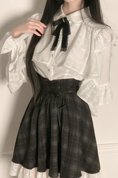エレガント地雷レースブラウス+スカート
