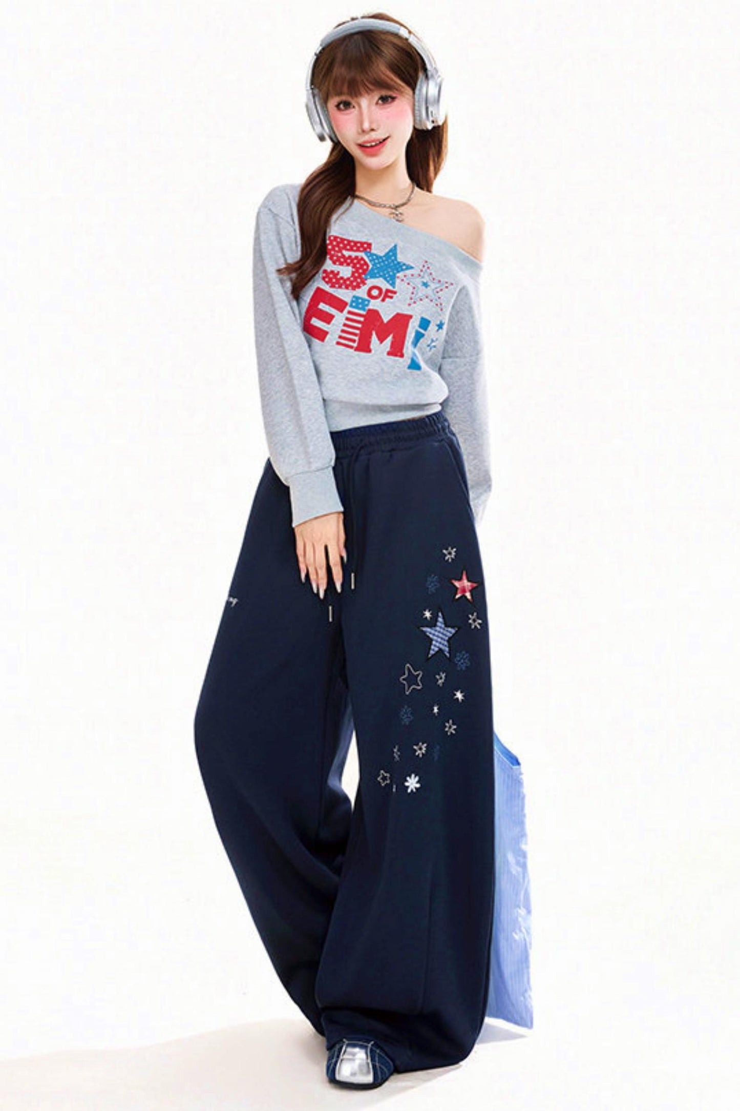 Retro Letter One Shoulder Sweatshirt