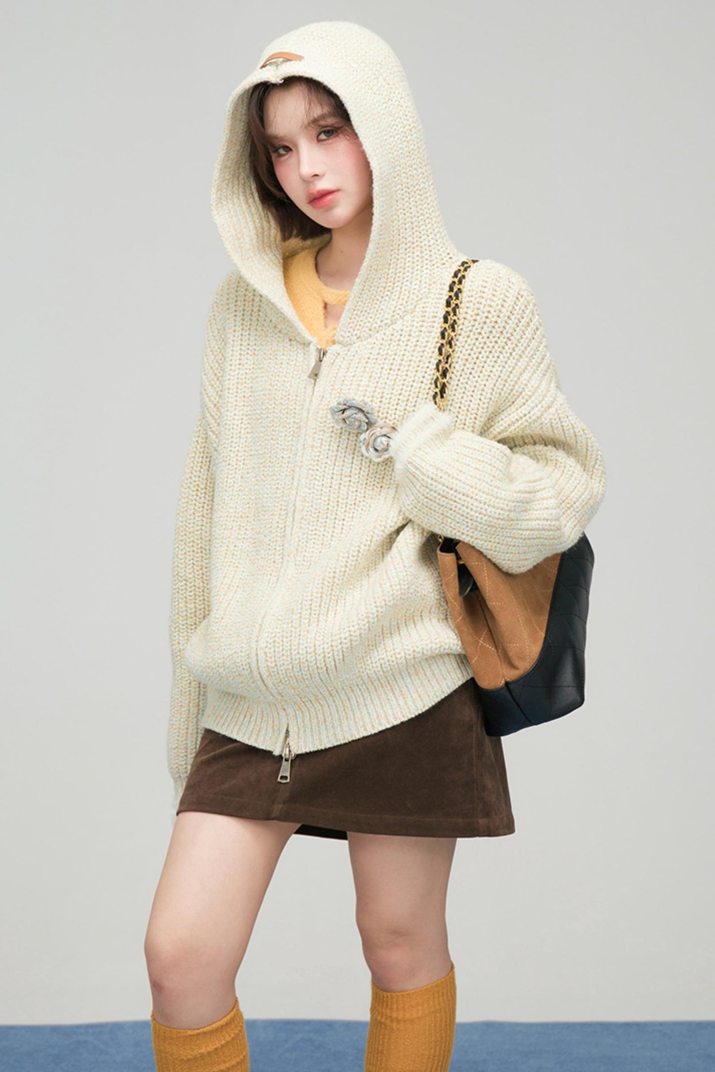 アプリコットニットジッパーカーディガン