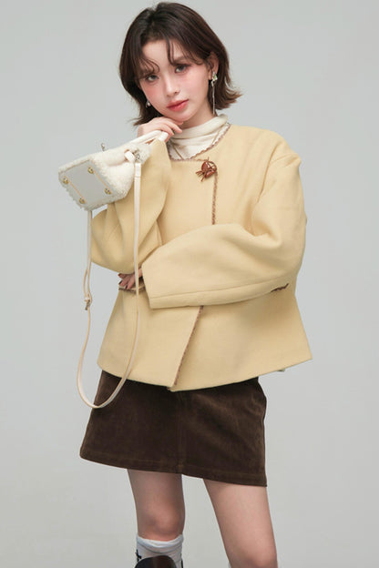 アシンメトリカルレースウールコート