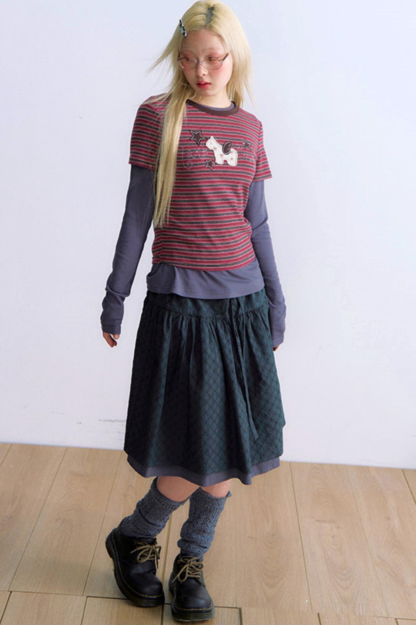 Y2Kボタンレイヤードトップス