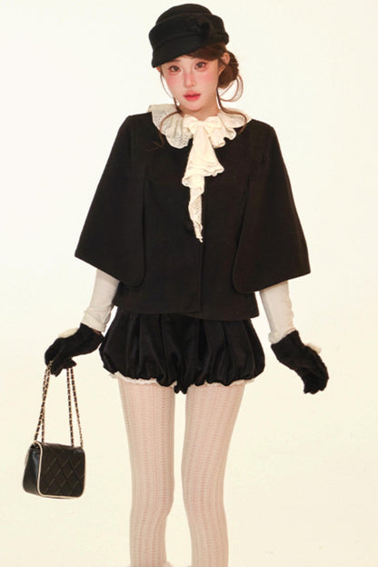 Winter Lace Ruffle Coat + Top + Pants