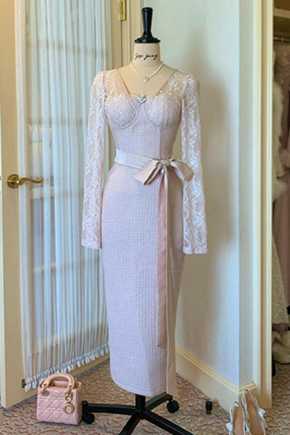 Lace Waist Slim Fit Dress + Fur Coat