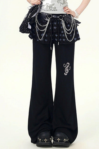 Pantalon superposé à volants et imprimé étoiles, gris/noir