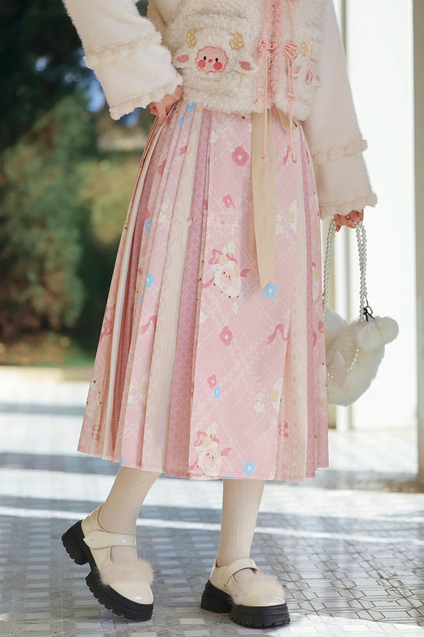 Pink Lamb Pleated Skirt