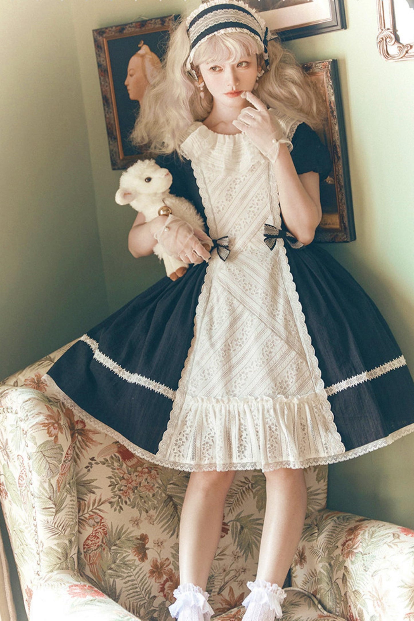 Robe Lolita de Servante avec Dentelle et Rubans