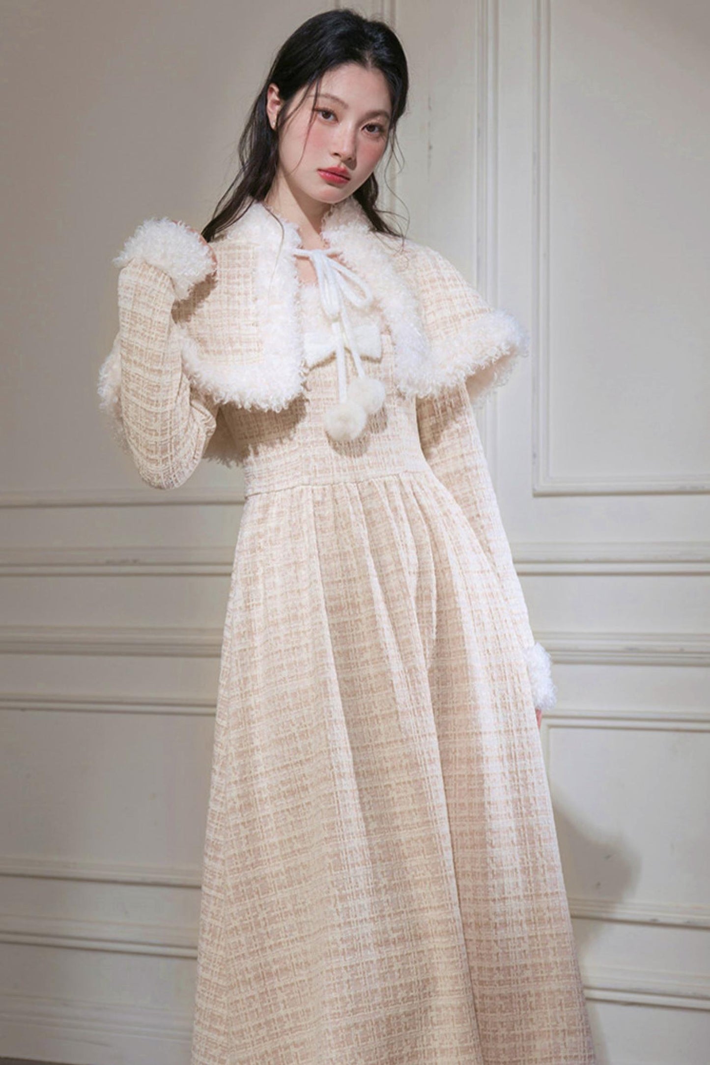 Vanilla Velvet Cape Dress