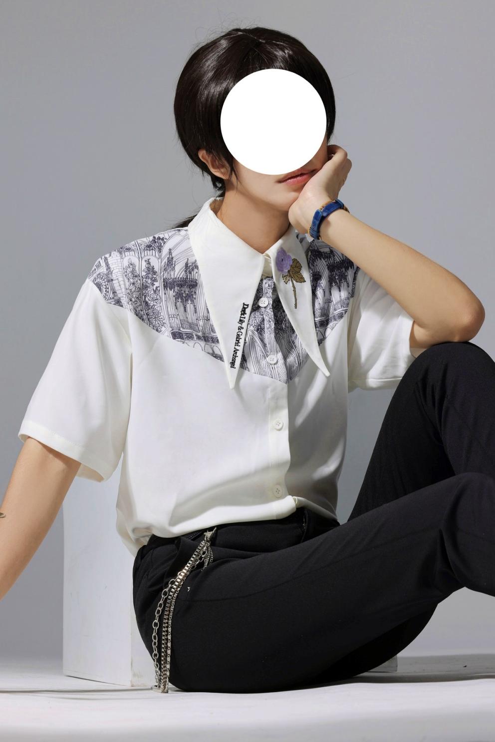 Gothic Arch Print Big Collar Design Shirt