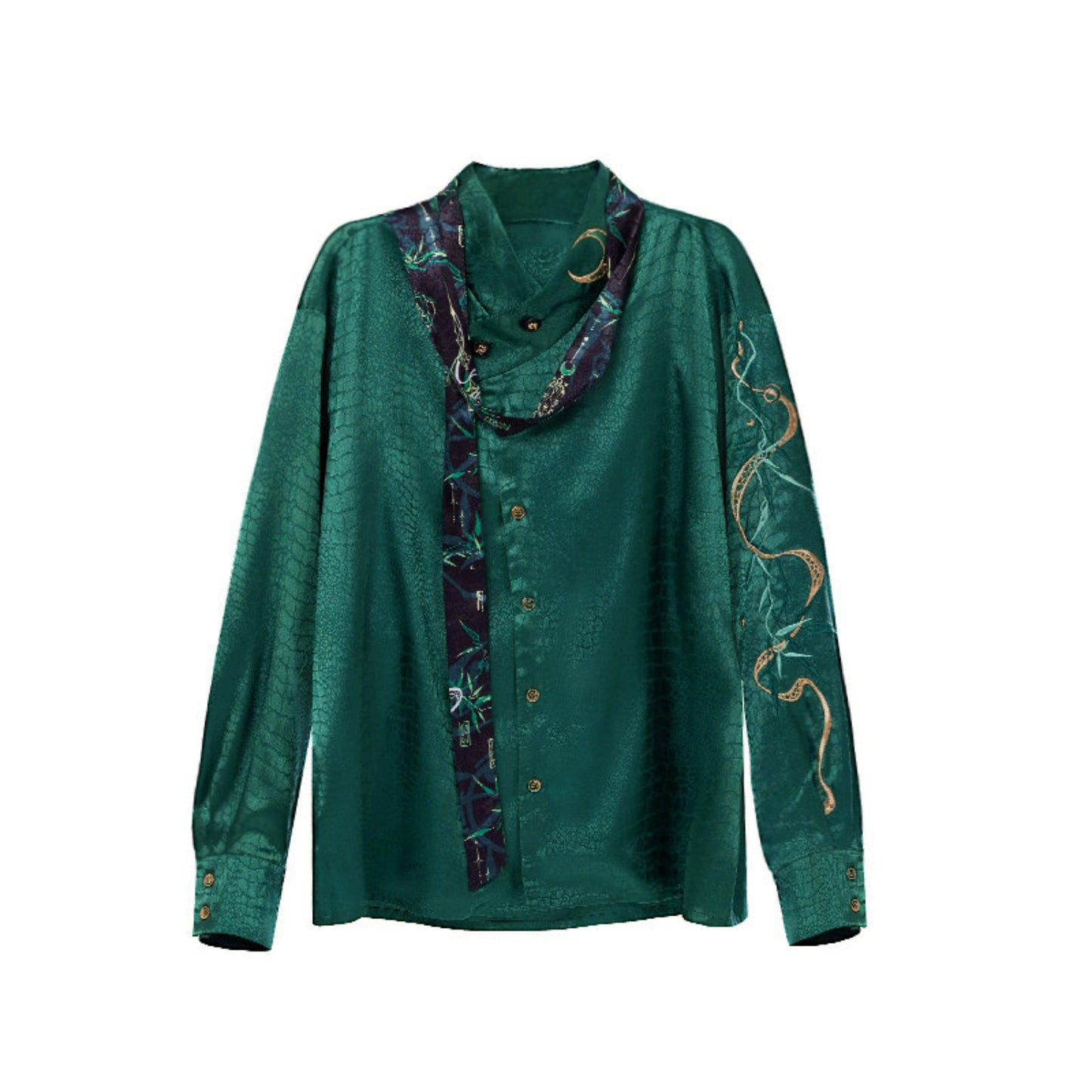 Jade Moon Dragon Embroidered Chinese Shirt + Moon Pocket Pants