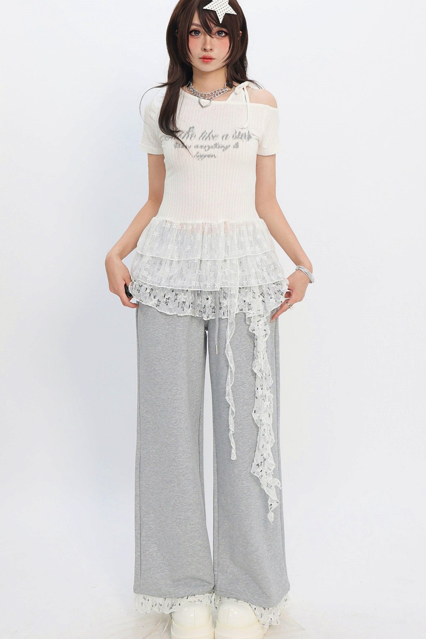 Lace Layered Wide-Leg Pants