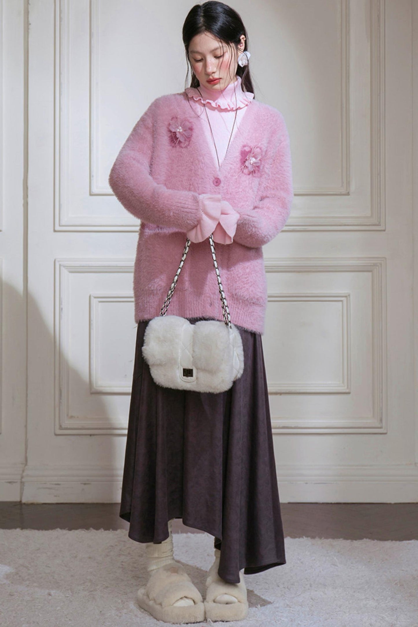 Pink Feather Floral Cardigan