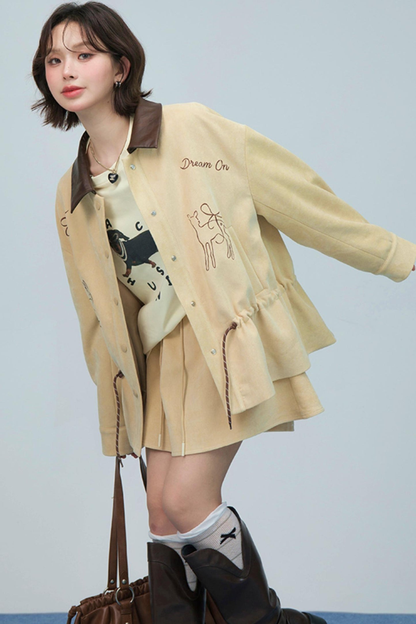 ウィートベージュエンブロイダージャケットセットアップ