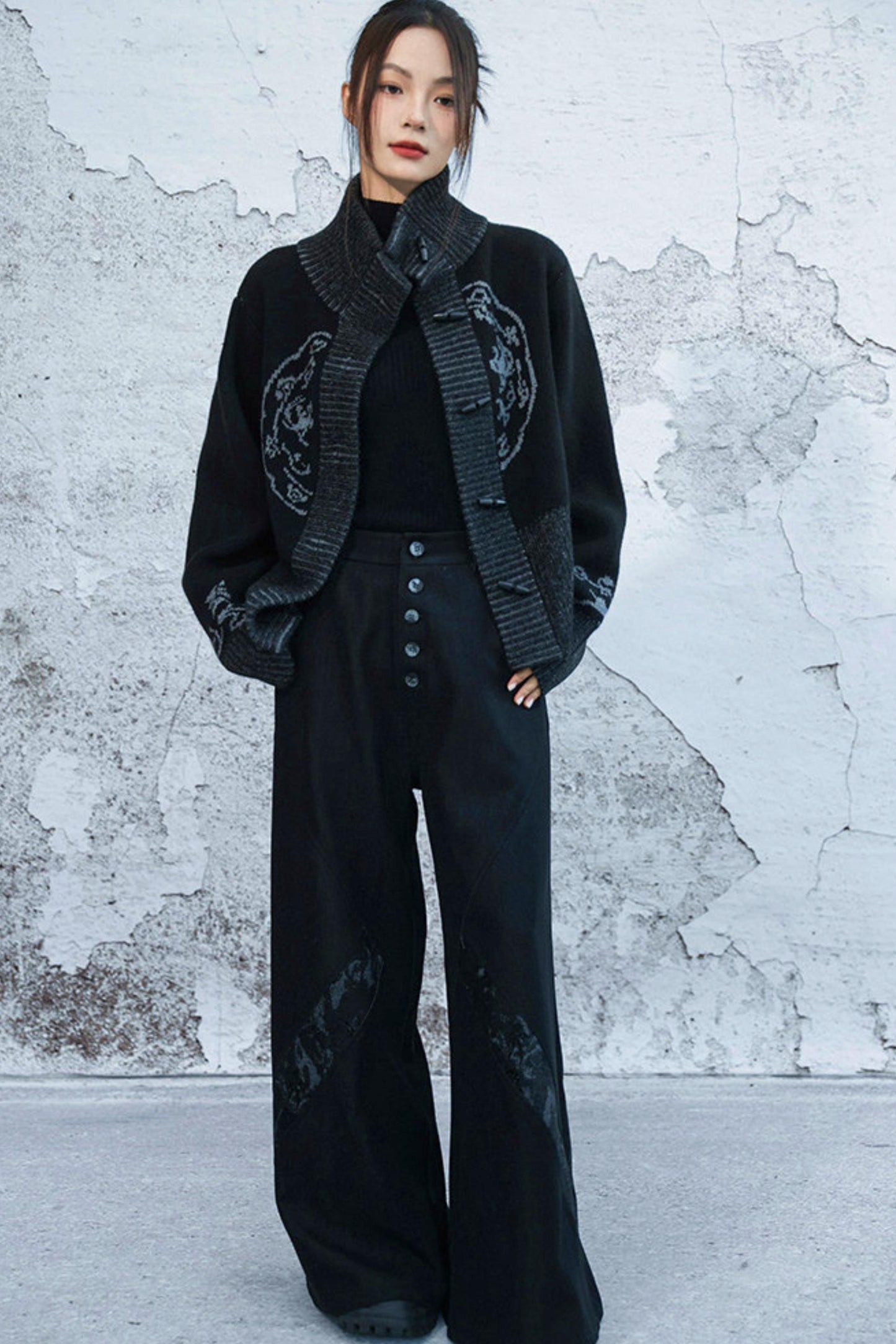 chenille denim patchwork pants