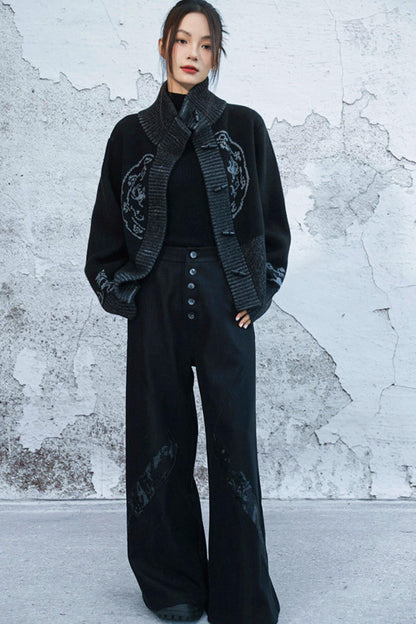 chenille denim patchwork pants