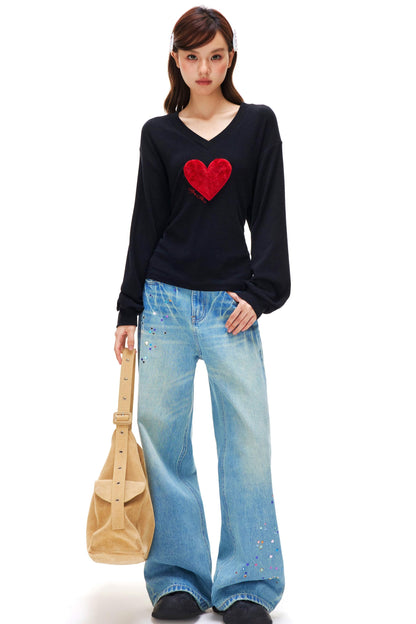 Love Heart V Neck Top