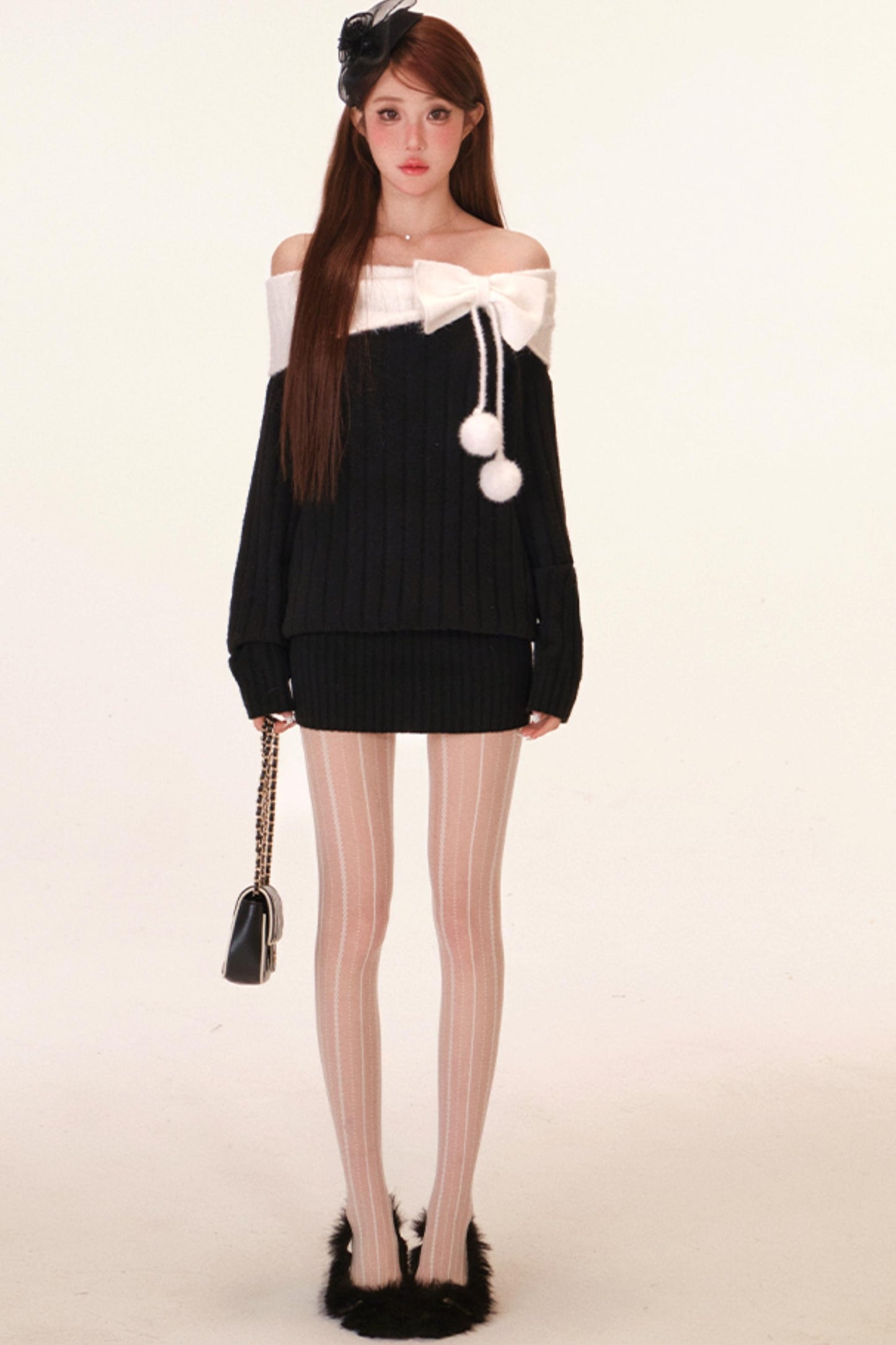 スノーボールベルベットオフショルダードレス