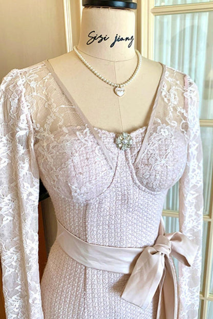 Lace Waist Slim Fit Dress + Fur Coat