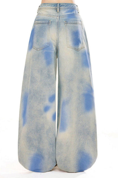 Marble Wash Wide Denim Pants