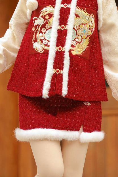 Chinese Red A-Line Skirt