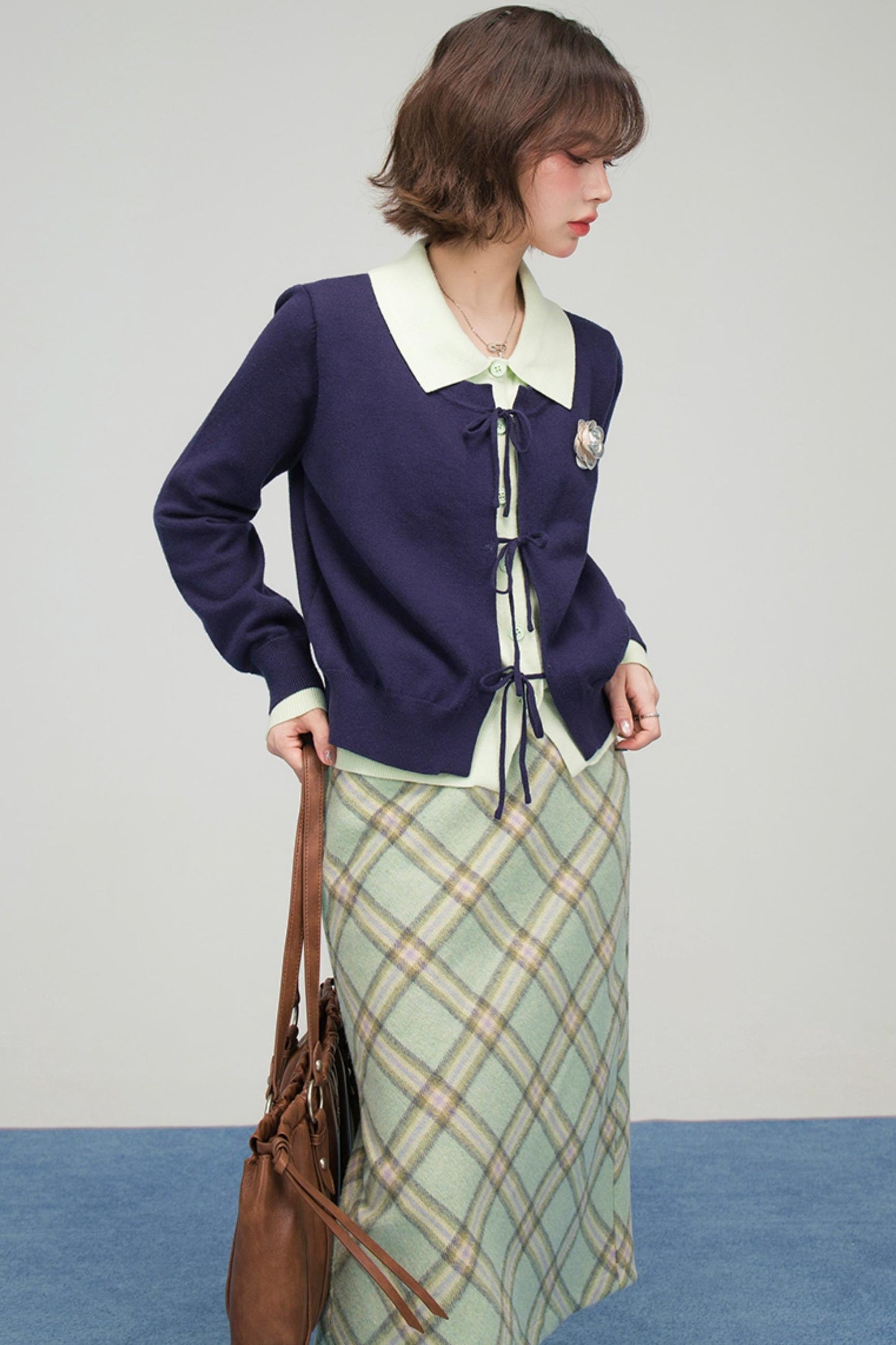 プルシアンブルーリボンカーディガン