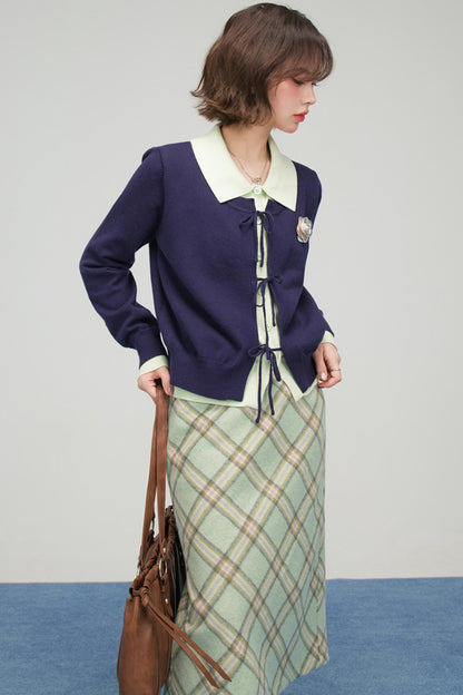 プルシアンブルーリボンカーディガン