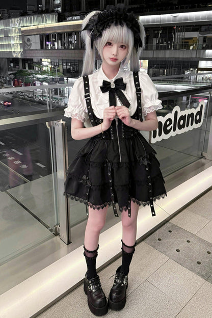 Dark Kawaii Suspender Skirt + Top + Headpiece Set