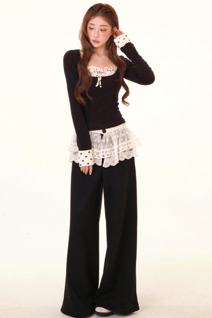 Polka Dot Fleece Lined Blouse + Pants