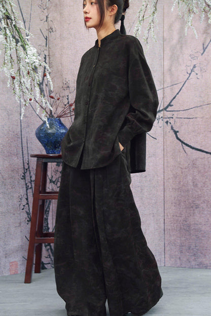 Camicia con colletto alla coreana sfumata nero scuro + pantaloni