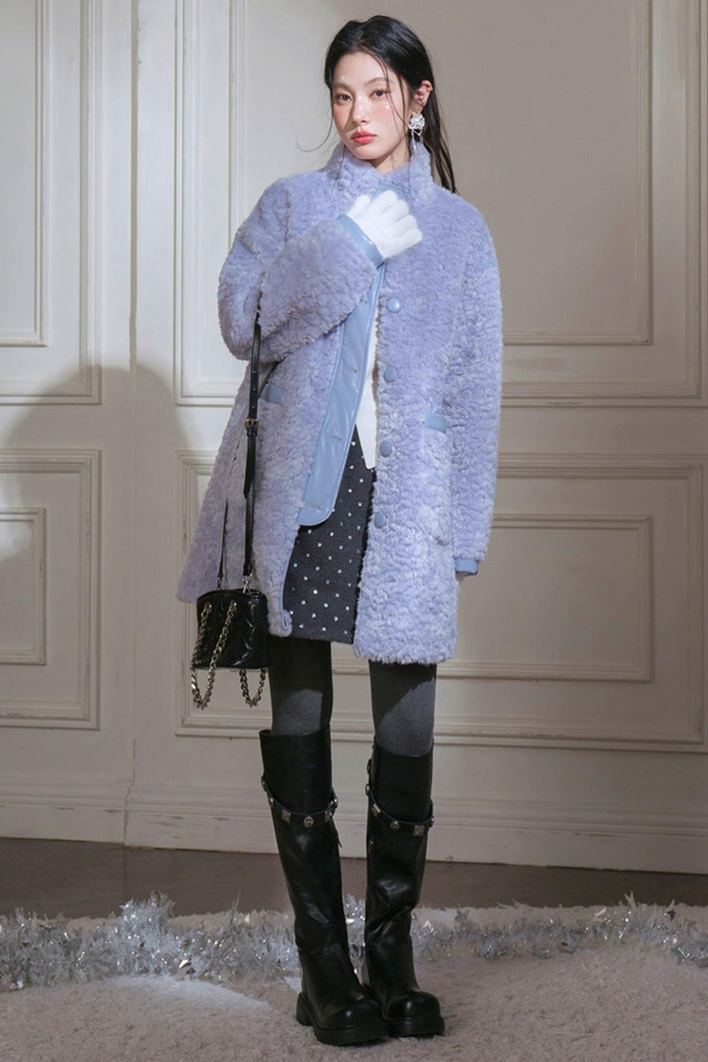 Matte Fleece Stand Collar Coat