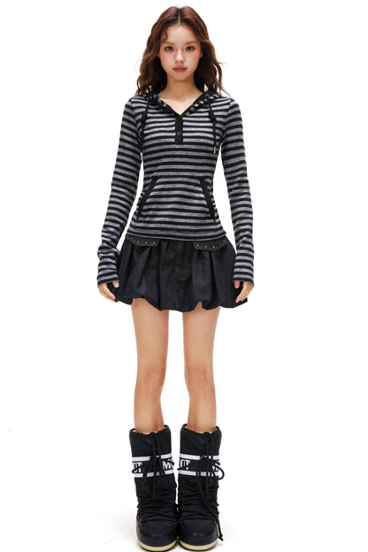 ボーダーフードスリムトップス