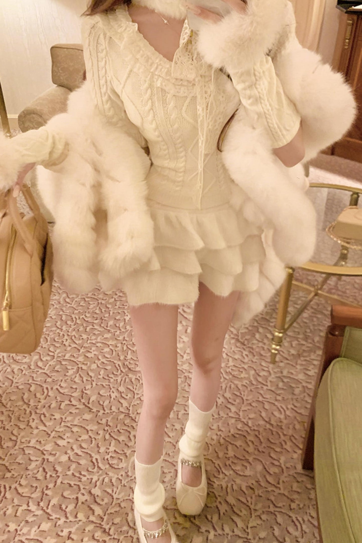 Snowball Cable Knit Cape