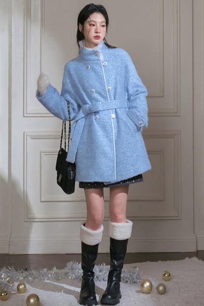 Snowy Blue Wool Coat