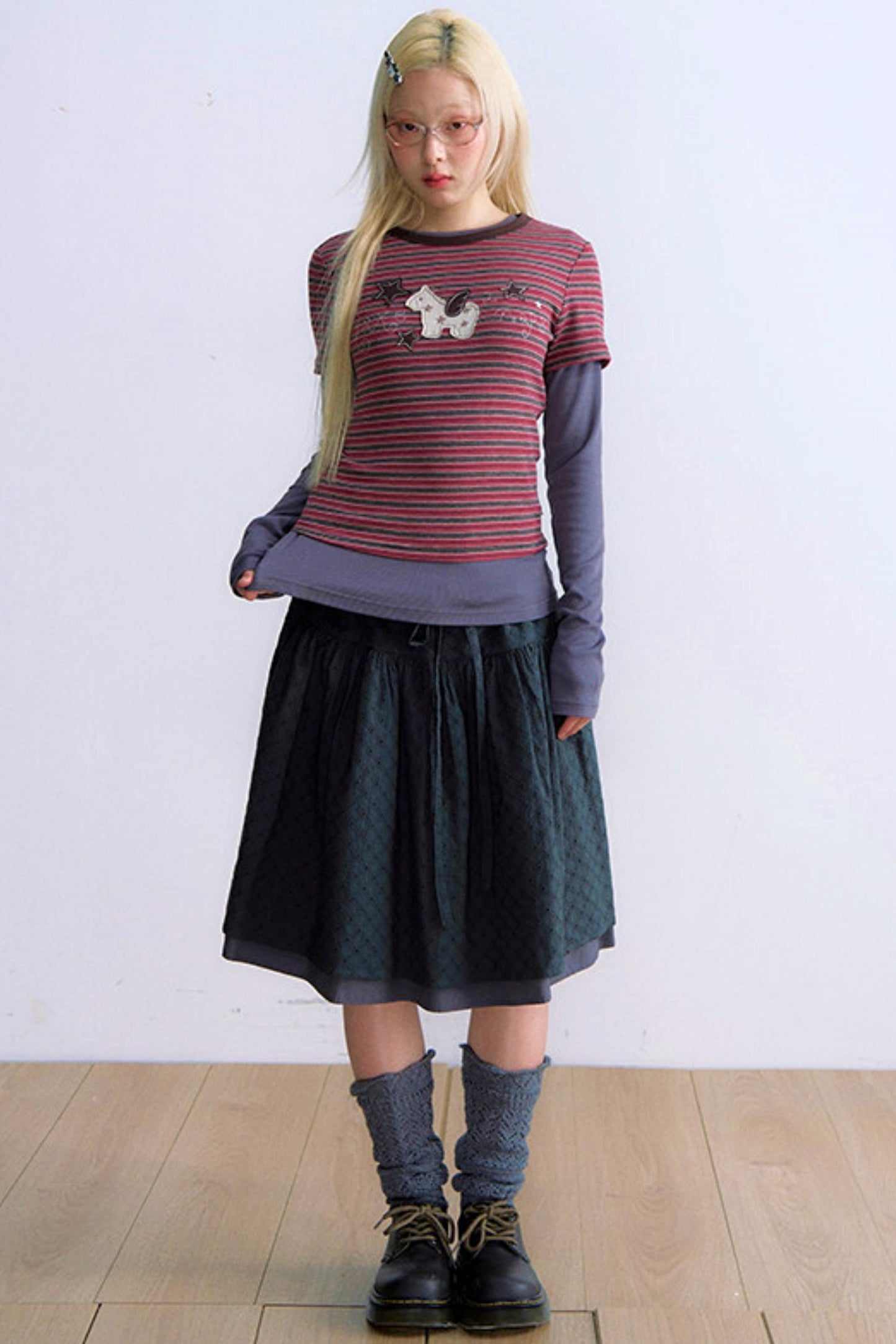 Y2Kボタンレイヤードトップス