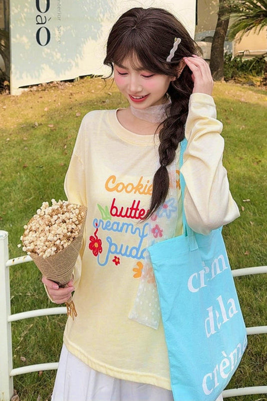 Rundhals-Oberteil im Mori-Girl-Stil