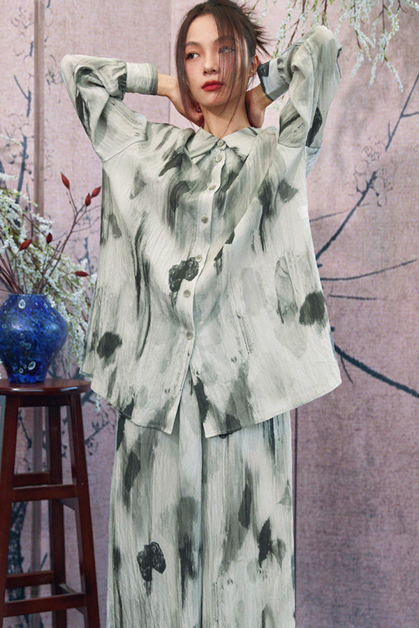 Gray Gradient Print Blouse + Easy Pants