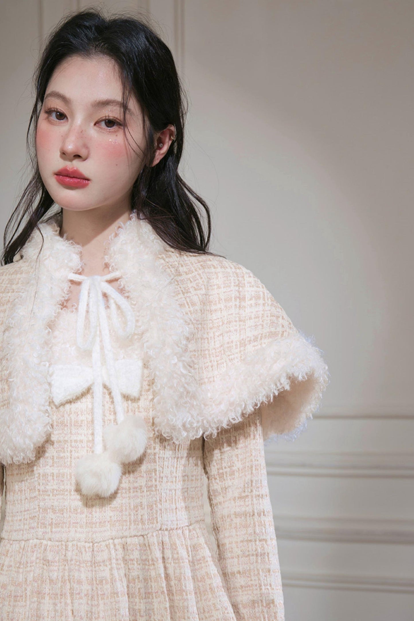 Vanilla Velvet Cape Dress