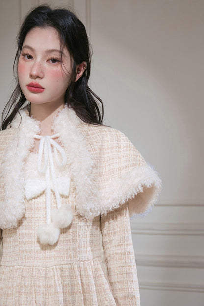 Vanilla Velvet Cape Dress