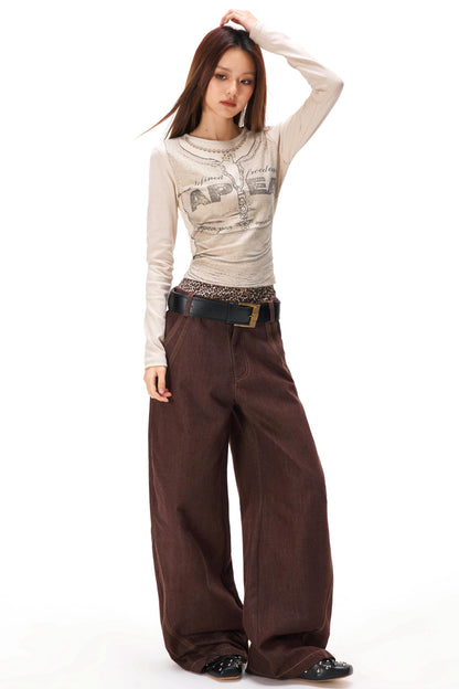 レトロカラーブロックデニムパンツ