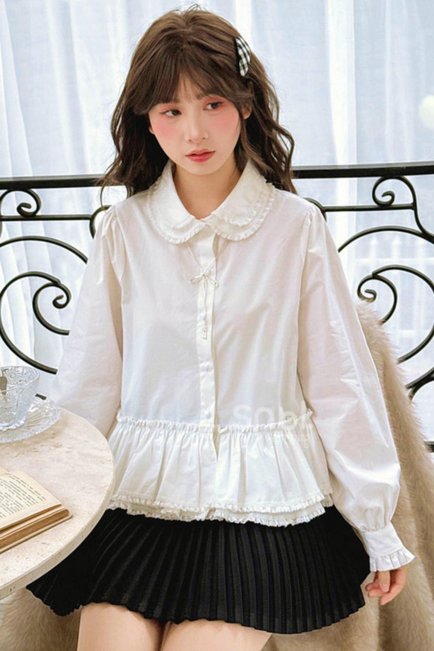 Double Layer Lace Doll Collar Blouse
