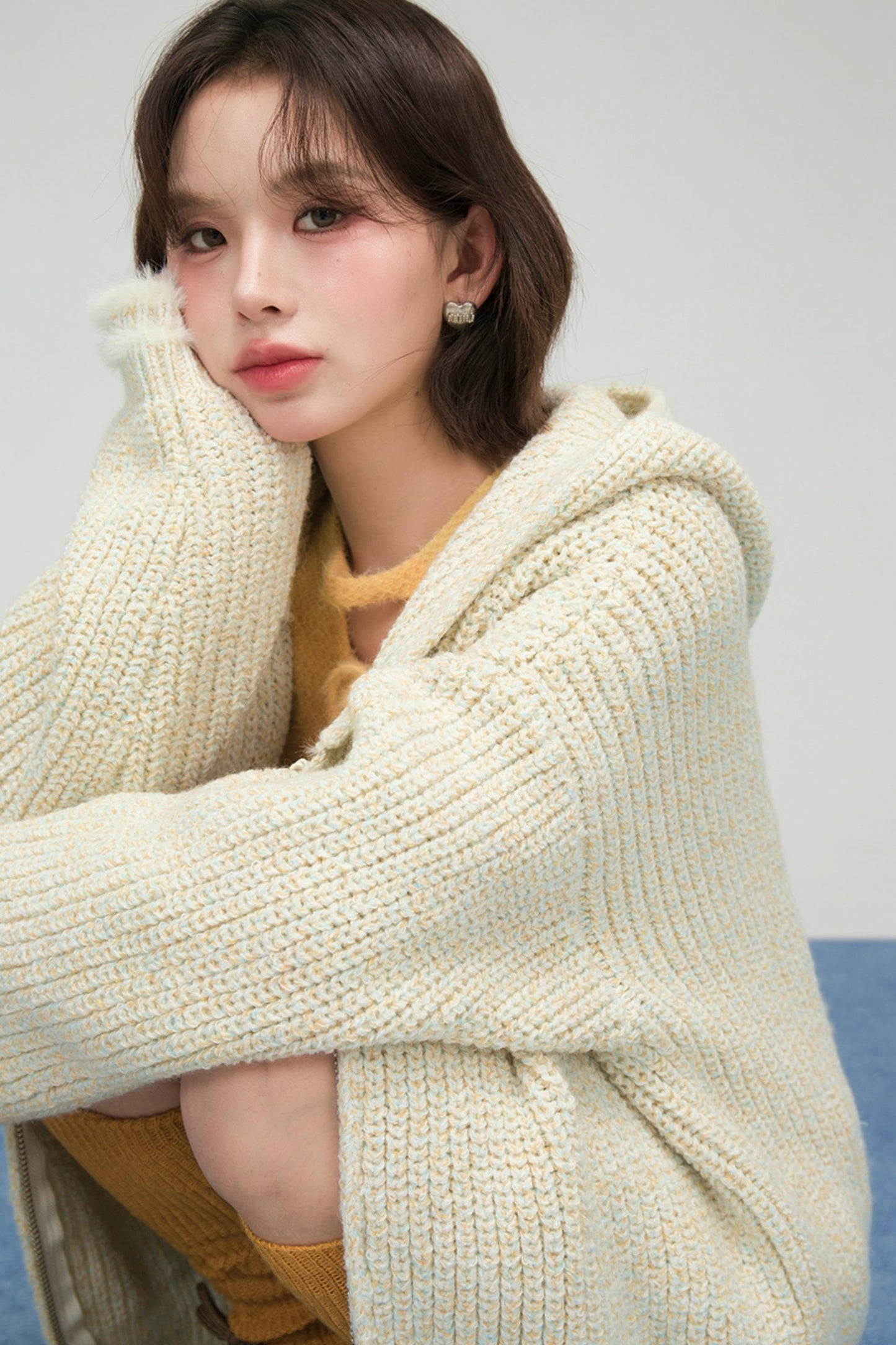 アプリコットニットジッパーカーディガン