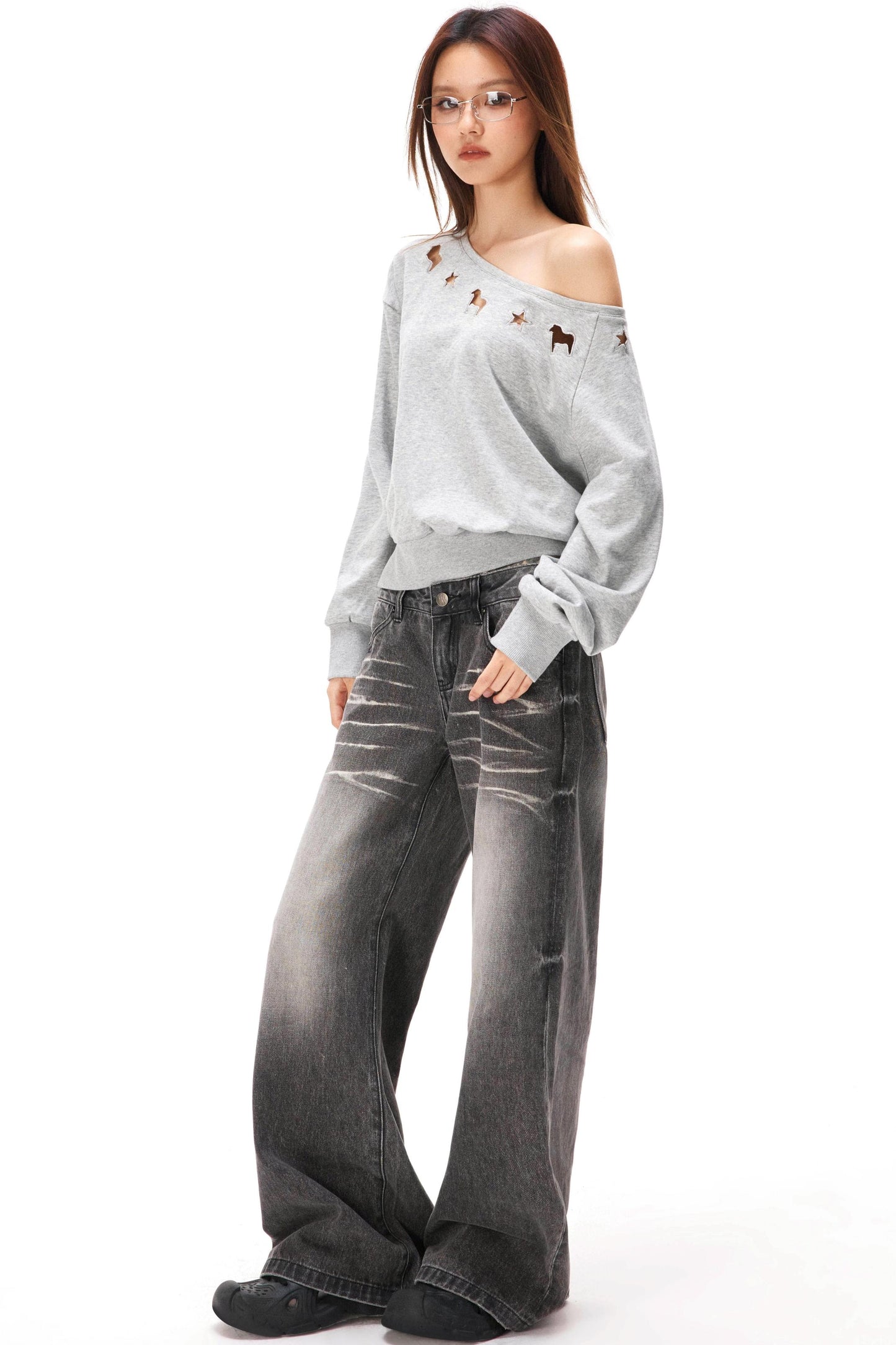 アシメトリカルオフショルダースウェット