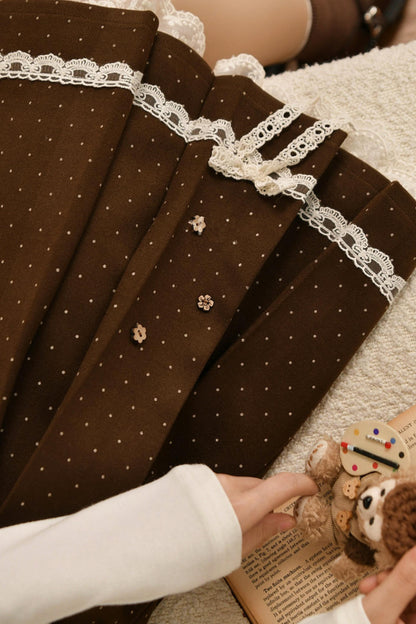 ブラウンポルカドットレーススカート