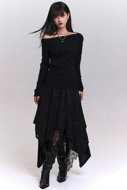 オフホワイトバタフライモチーフスカート