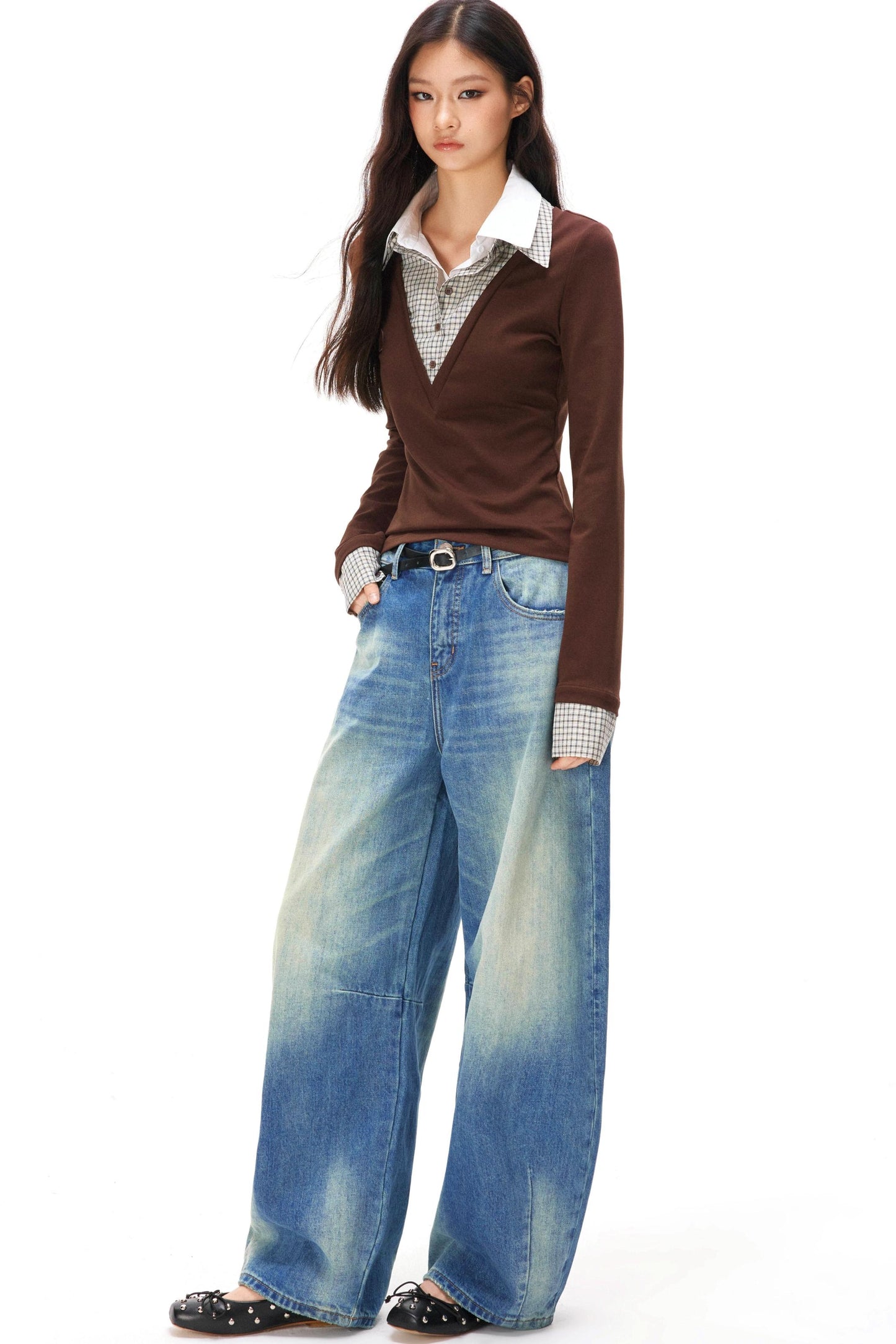 レトロニットパッチワークトップス