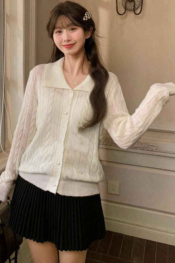 Sweet Girly Hollow Knit Cardigan