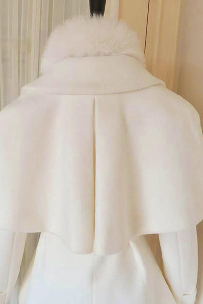 Celebrity Fur Collar Cape Coat